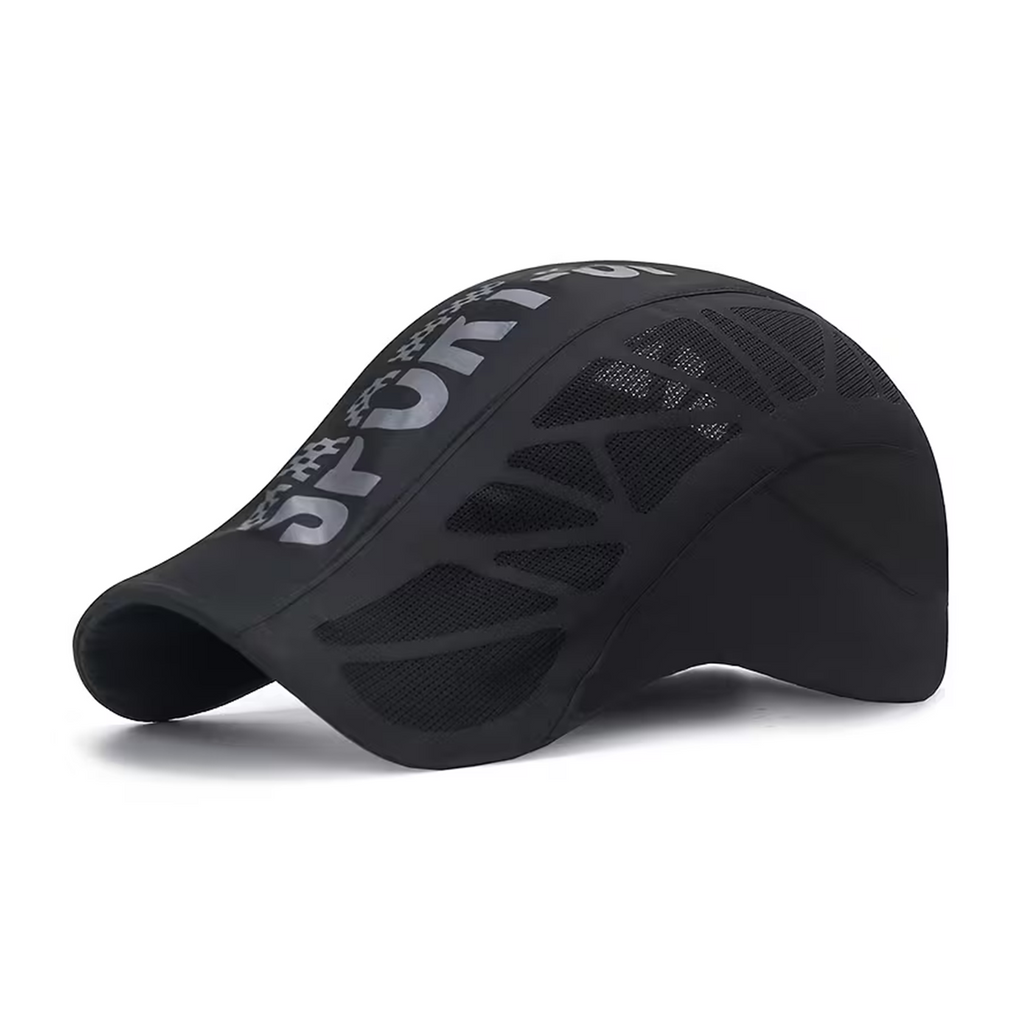 Quick-Dry Sport Flat Cap – Black