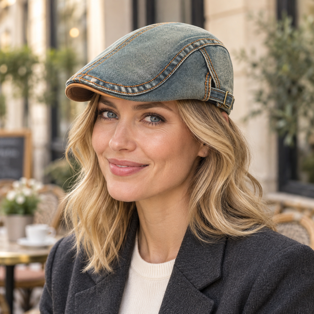 Washed Denim Flat Cap – Vintage Blue