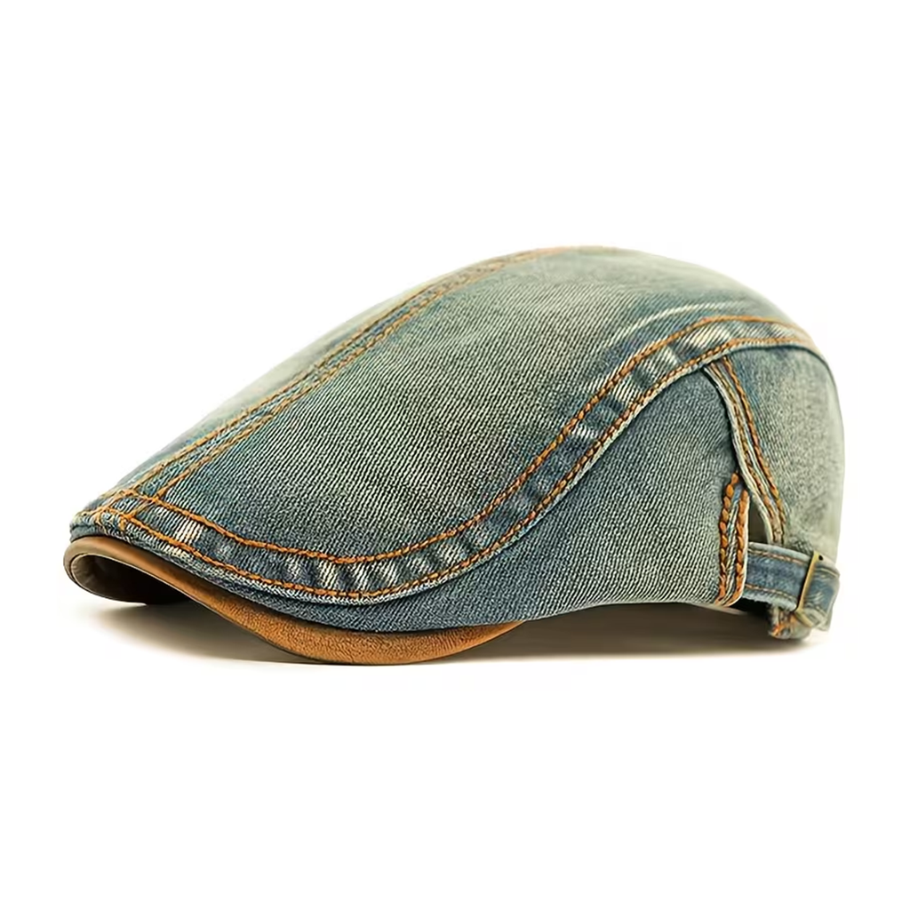 Washed Denim Flat Cap – Vintage Blue