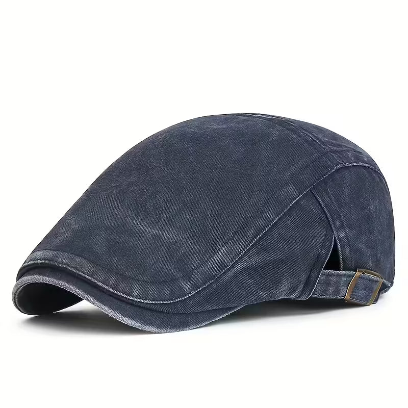 Washed Cotton Flat Cap Blue