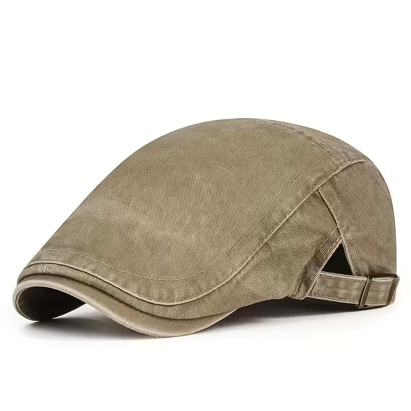 Washed Cotton Flat Cap Beige