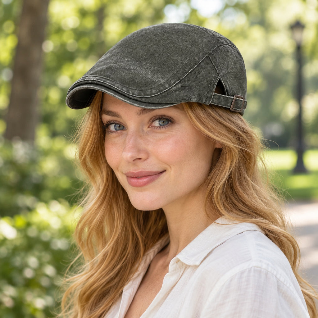 Washed Cotton Flat Cap – Dark Fern Green