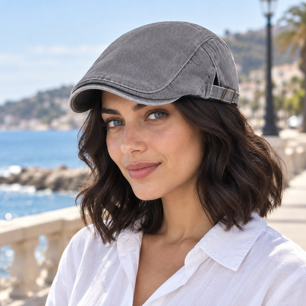 Washed Cotton Flat Cap – Grey