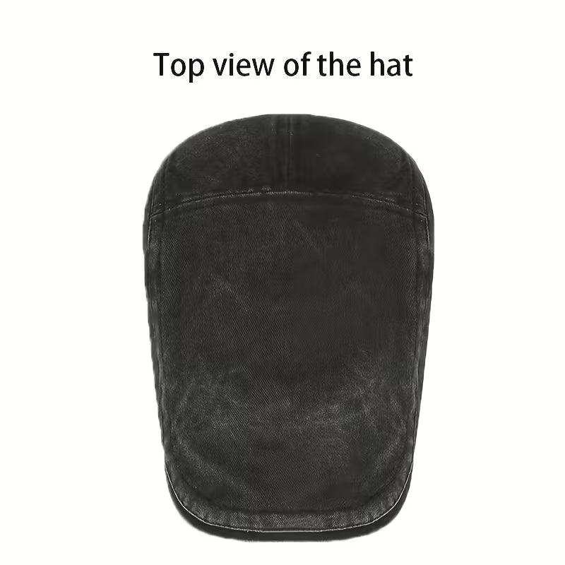 Washed Cotton Flat Cap Black