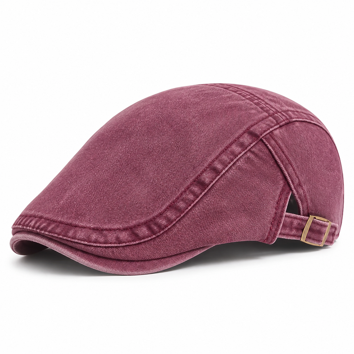 Washed Cotton Flat Cap – Burgundy