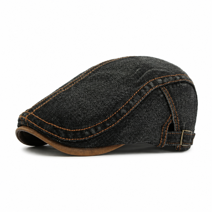 Denim Cotton Washed Flat Cap Black