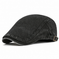 Washed Cotton Flat Cap Black