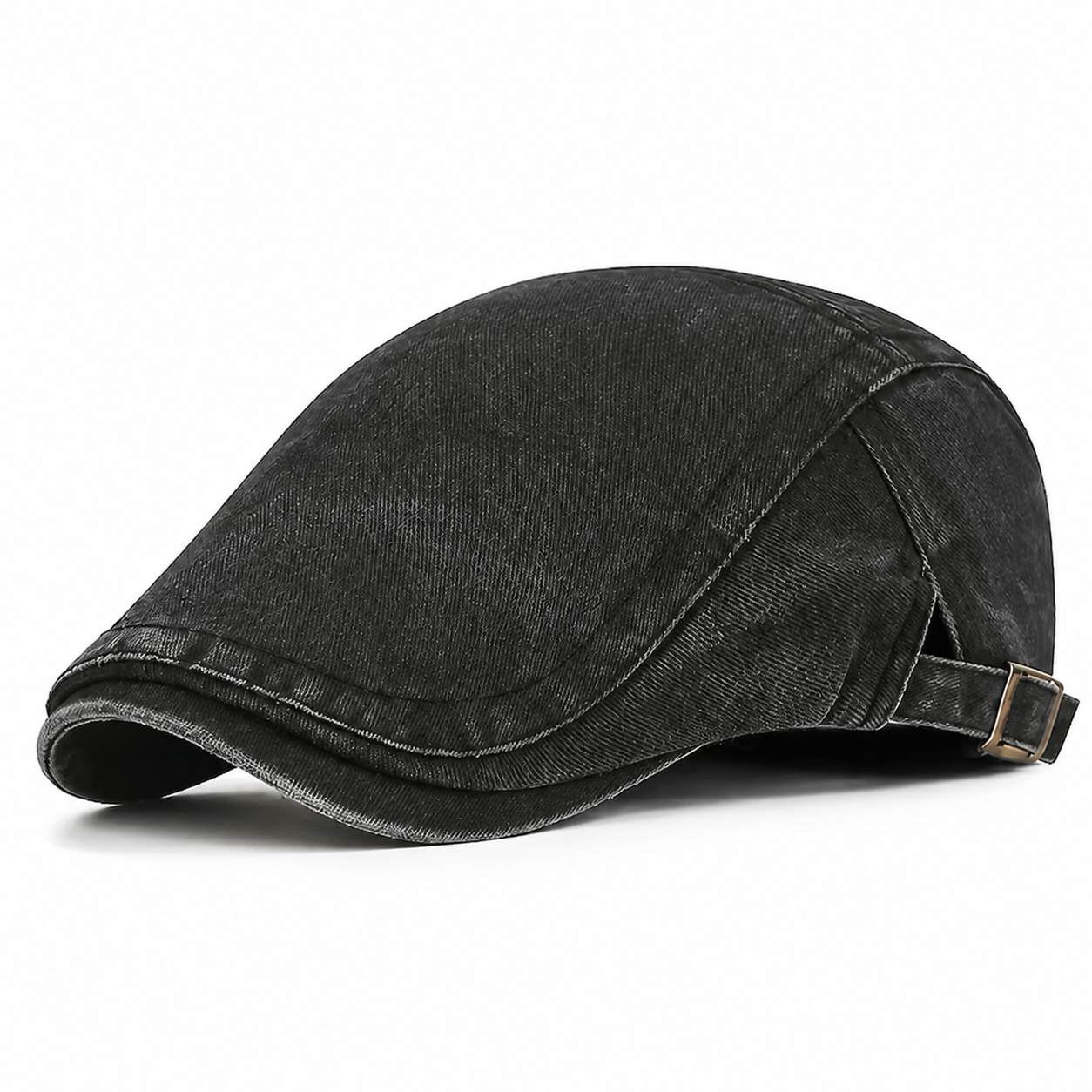 Washed Cotton Flat Cap Black