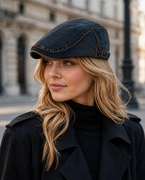 Denim Cotton Washed Flat Cap