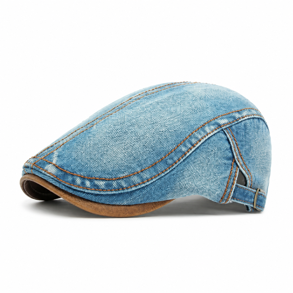 Denim Cotton Washed Flat Cap Light Blue