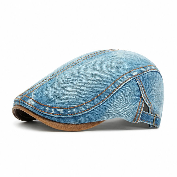 Denim Cotton Washed Flat Cap Light Blue