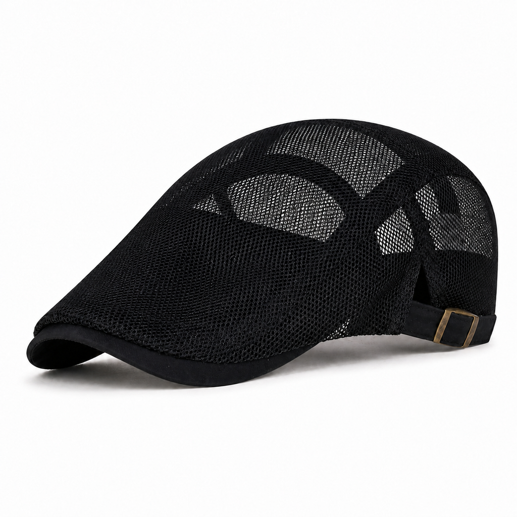 Full Mesh Breathable Flat Cap Black