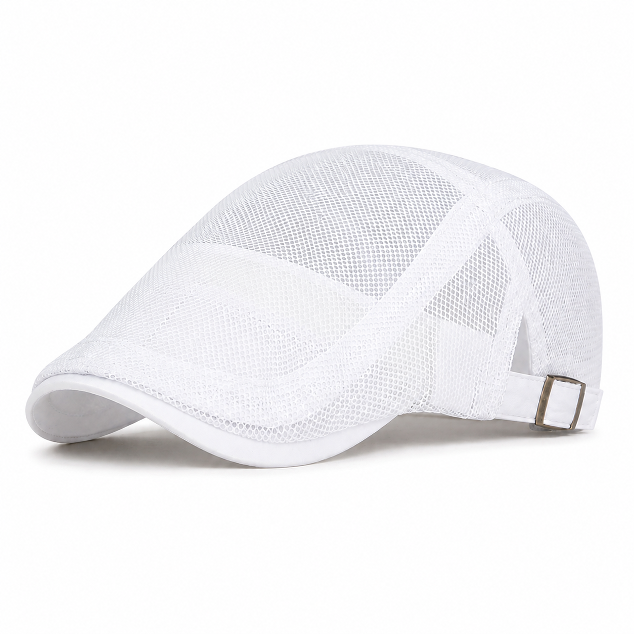 Full Mesh Breathable Flat Cap White