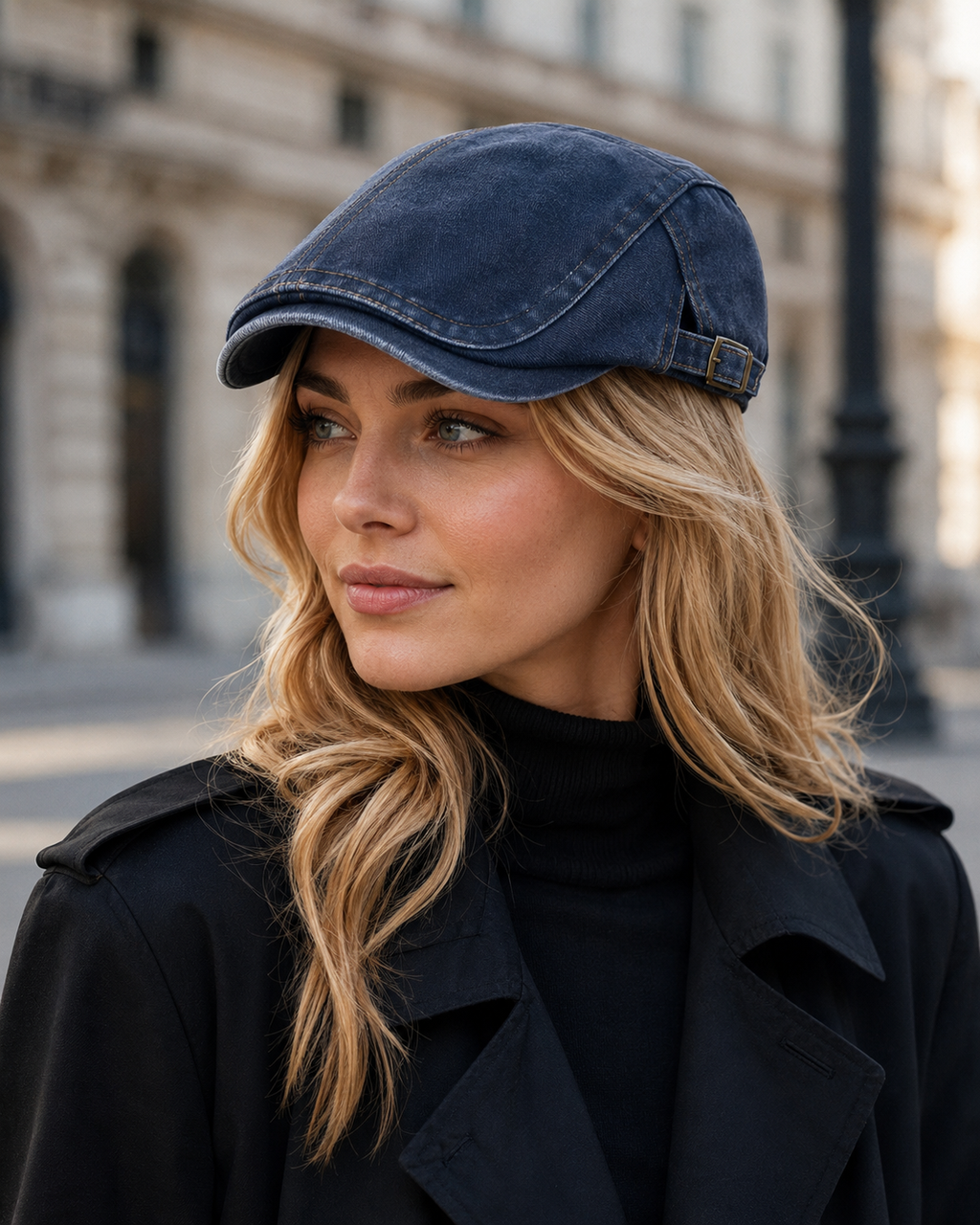 Washed Cotton Flat Cap Blue