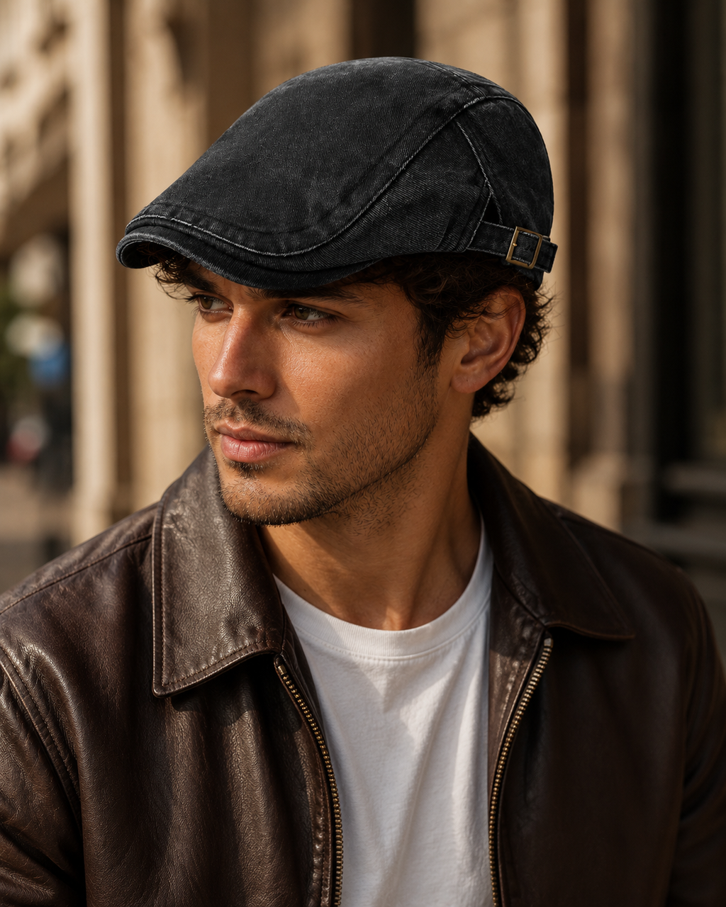 Washed Cotton Flat Cap Black