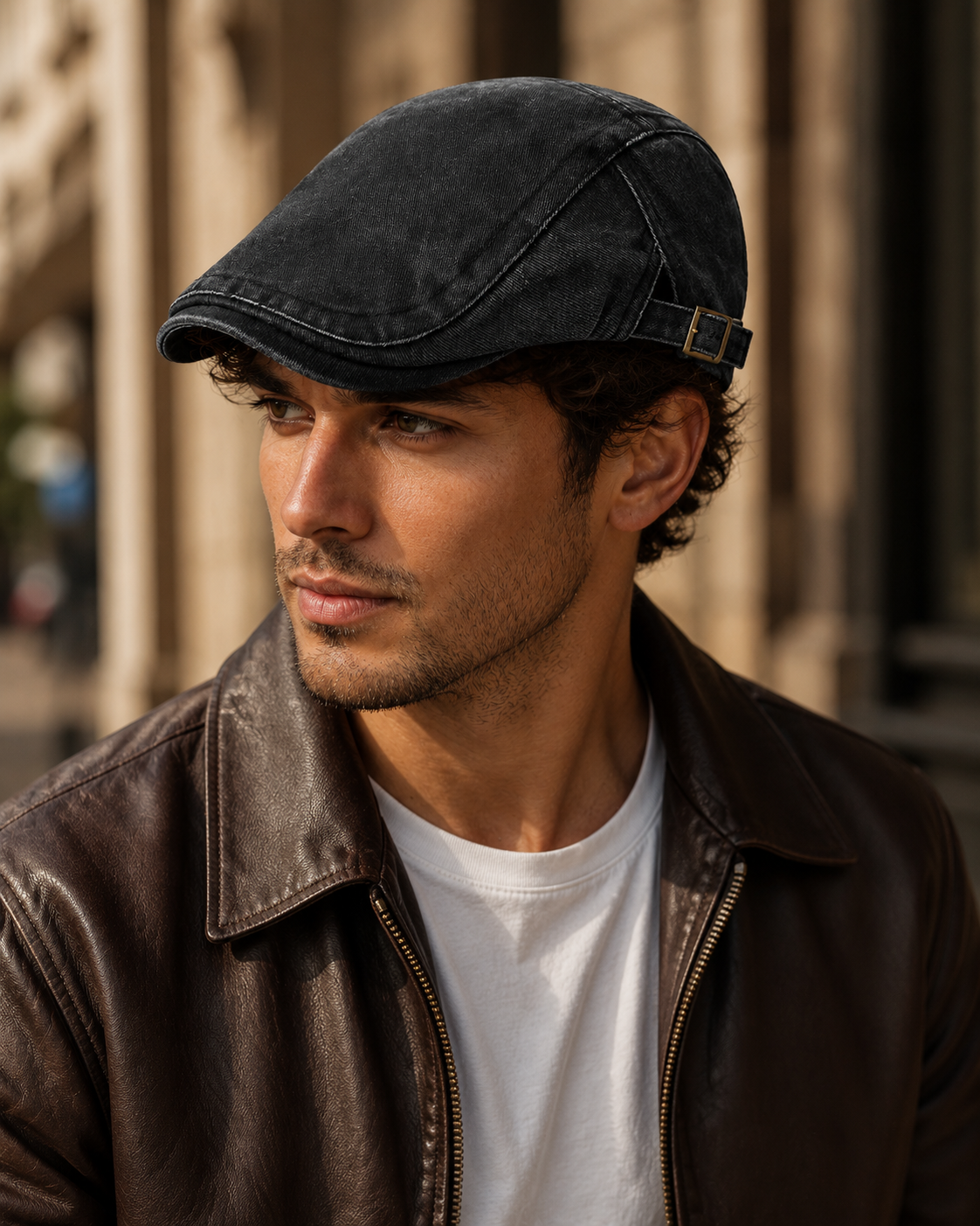 Washed Cotton Flat Cap Black