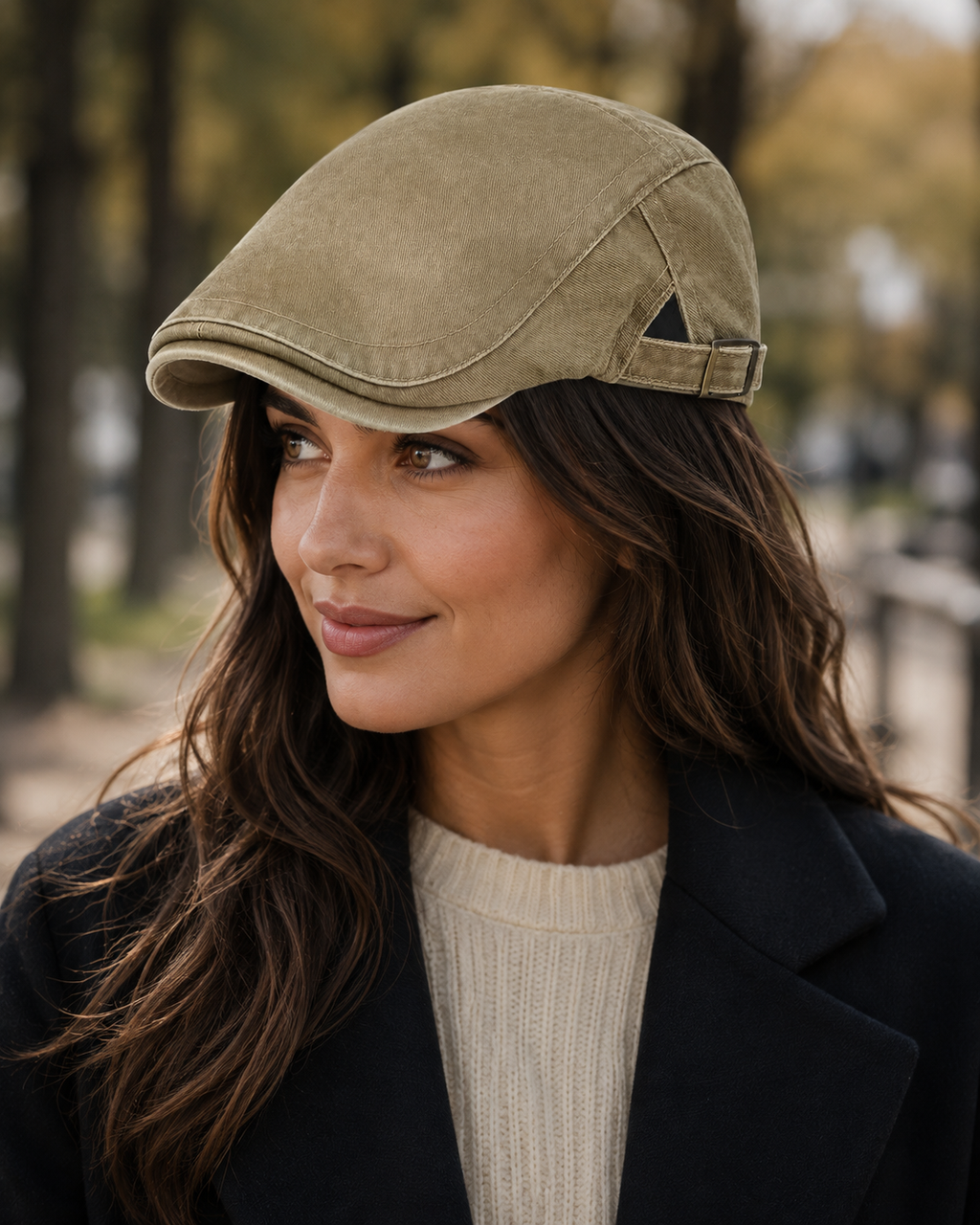 Washed Cotton Flat Cap Beige