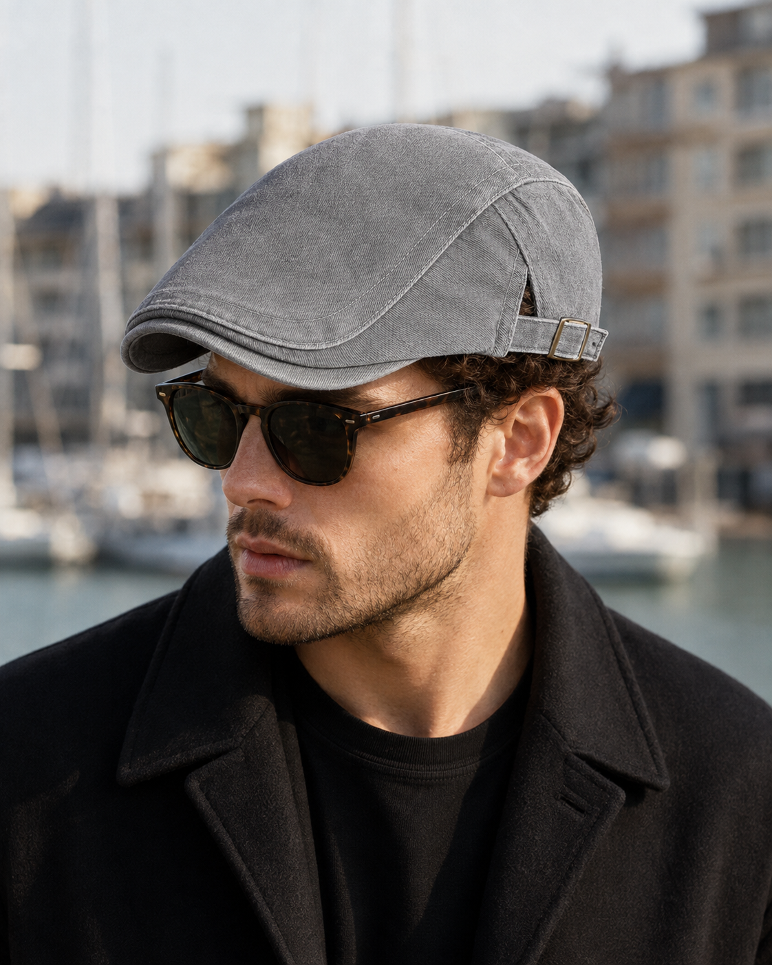 Washed Cotton Flat Cap Grey